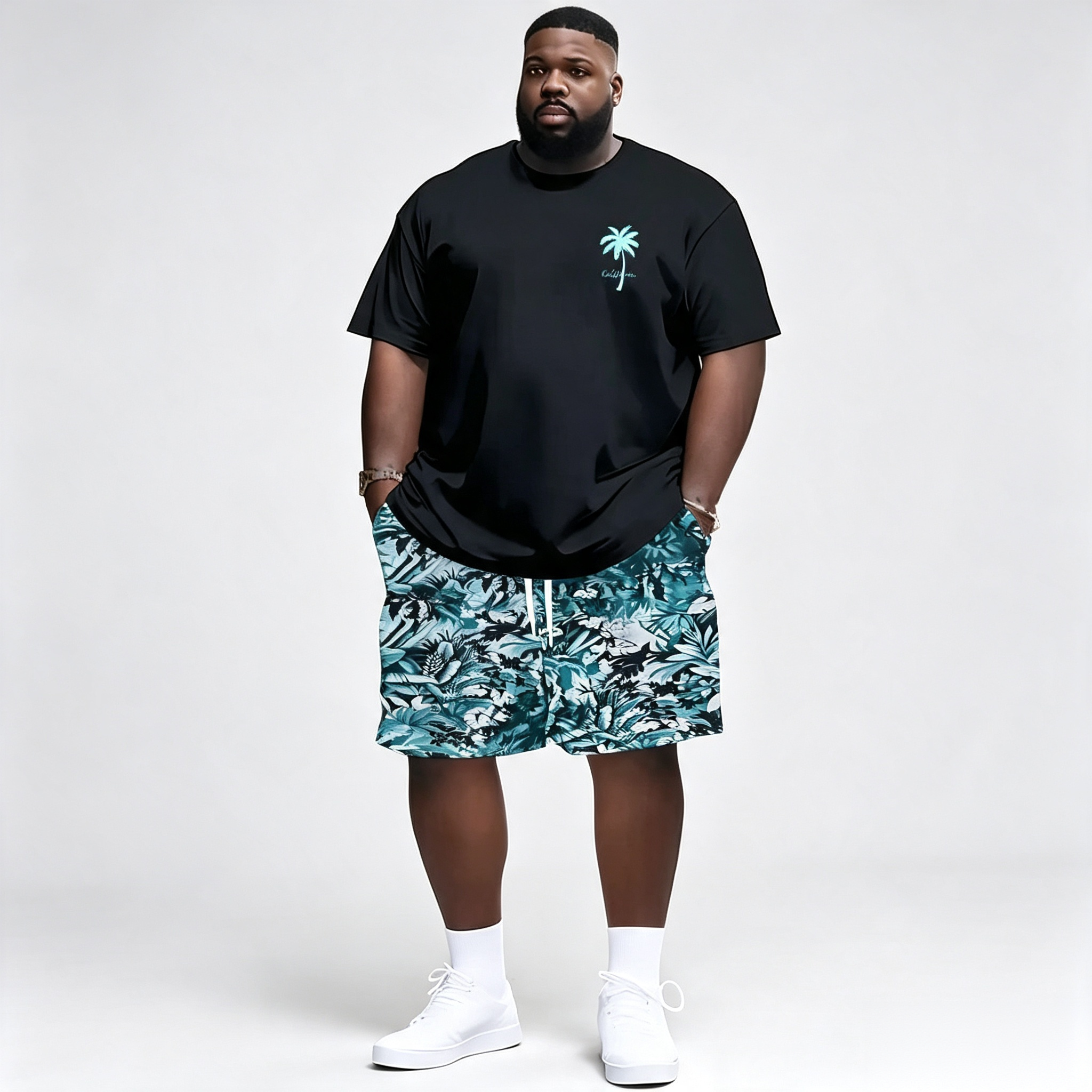Men's Textured Floral 2-Piece Short Set – Casual Vacation Shirt & Shorts Outfit