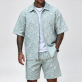 Men's 3D Floral Embossed 2-Piece Short Set – Casual Vacation Shirt & Shorts Outfit