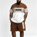 Men's Plus Size "BALANCE" Color Block 2-Piece Short Set – Casual Streetwear Tracksuit