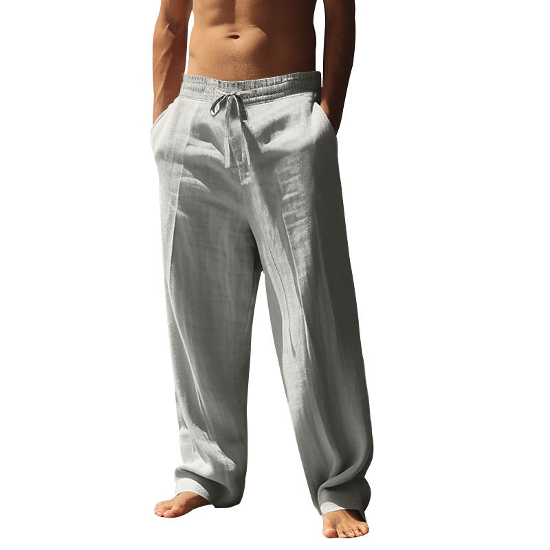 Men's Lightweight Linen Blend Drawstring Loose Pants – Casual Beach Trousers