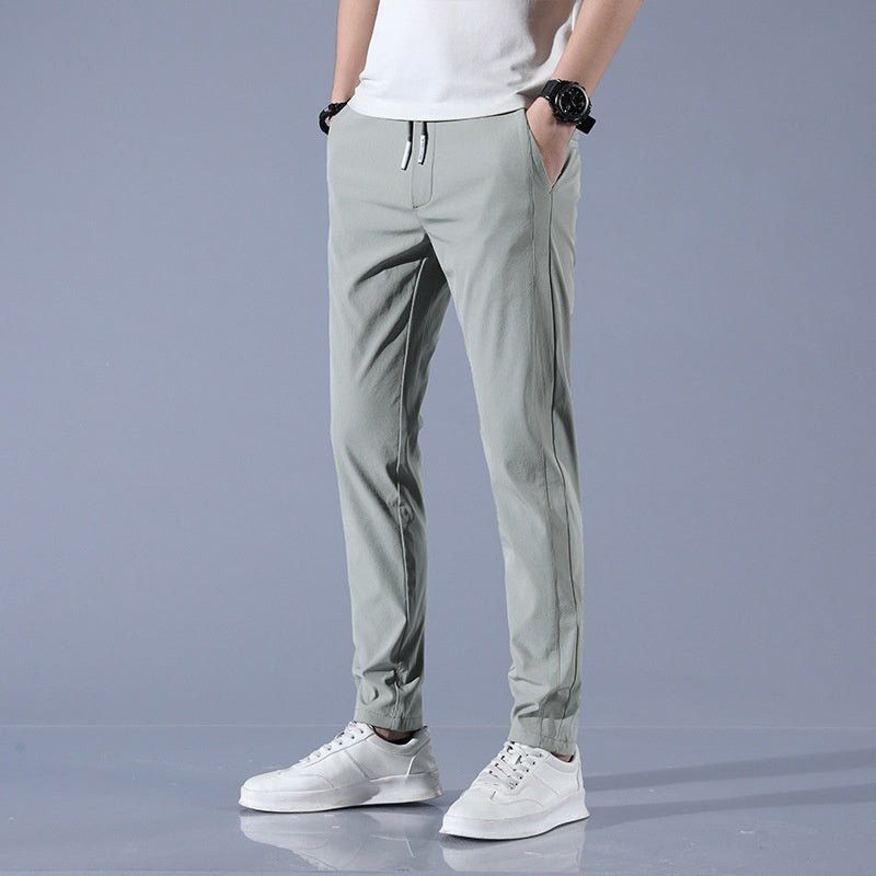 Men's Drawstring Waist Casual Tapered Pants, Lightweight Straight Leg Outdoor Trousers