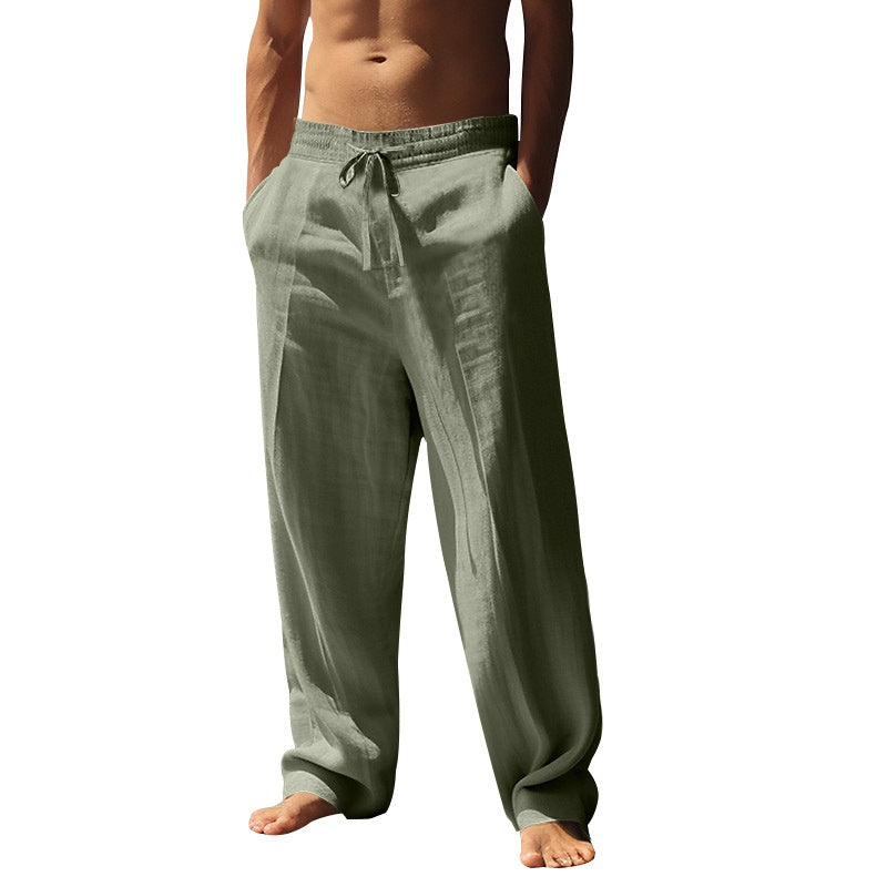 Men's Lightweight Linen Blend Drawstring Loose Pants – Casual Beach Trousers