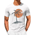 Men's Tropical Palm Tree Sunset Graphic Crew Neck Short‑Sleeve Casual T‑Shirt
