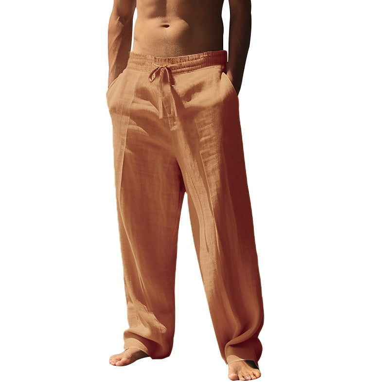 Men's Lightweight Linen Blend Drawstring Loose Pants – Casual Beach Trousers