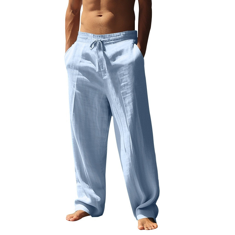 Men's Lightweight Linen Blend Drawstring Loose Pants – Casual Beach Trousers