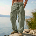 Men's Drawstring Waist Cargo Linen Pants