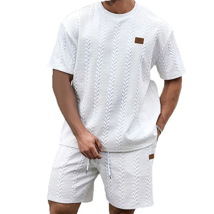 Men Textured Short Sleeve T‑Shirt &amp; Shorts 2‑Piece Set