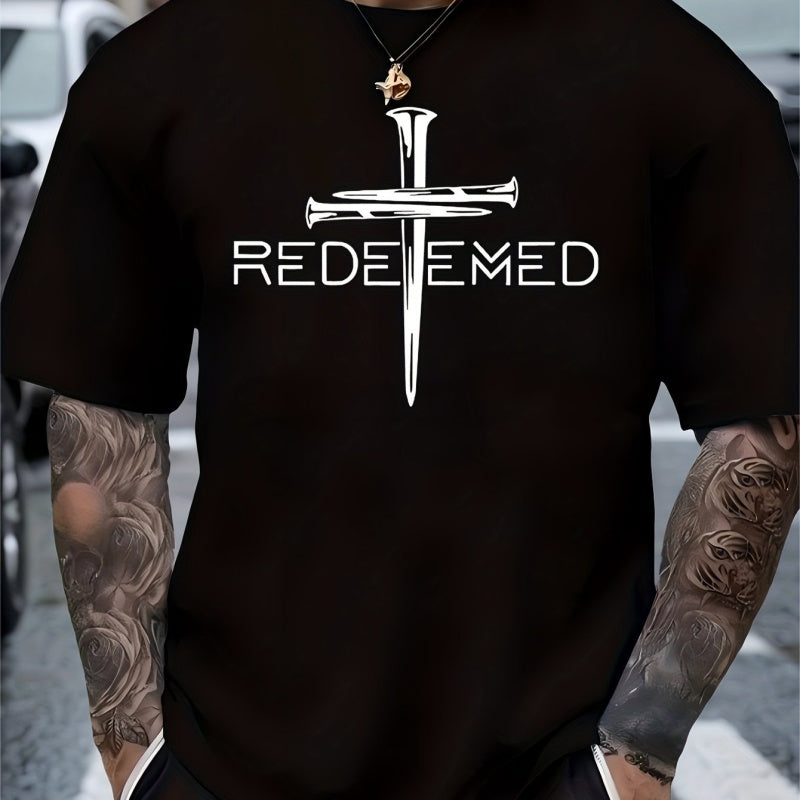Men Redeemed Cross Nail Graphic Short Sleeve T‑Shirt