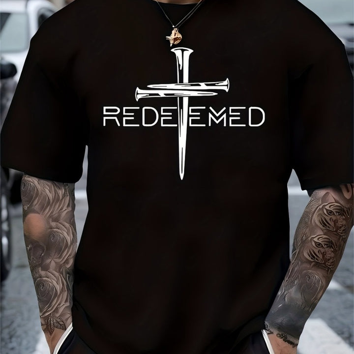 Men Redeemed Cross Nail Graphic Short Sleeve T‑Shirt