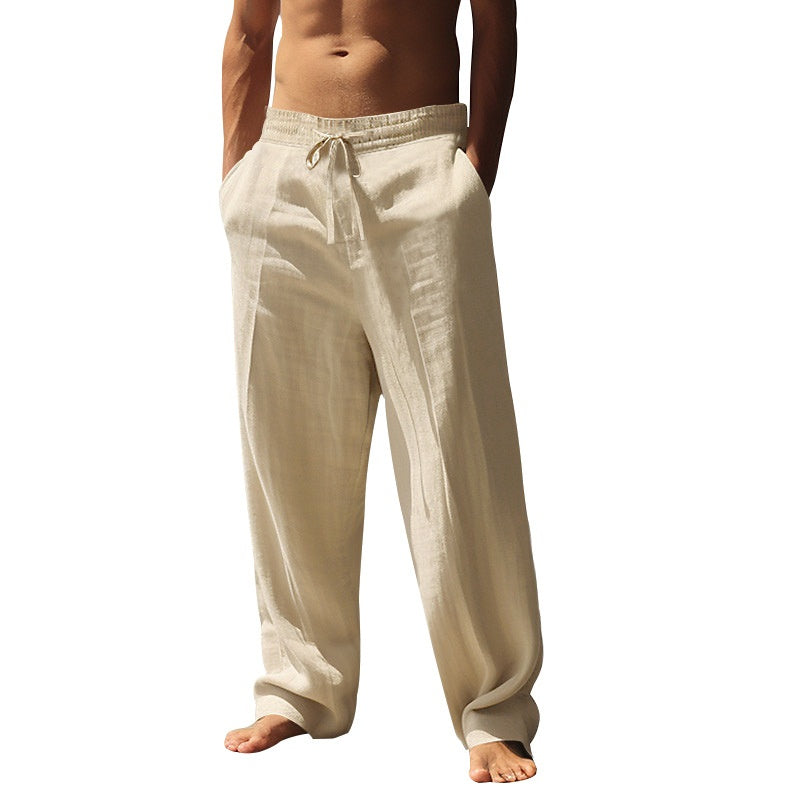 Men's Lightweight Linen Blend Drawstring Loose Pants – Casual Beach Trousers