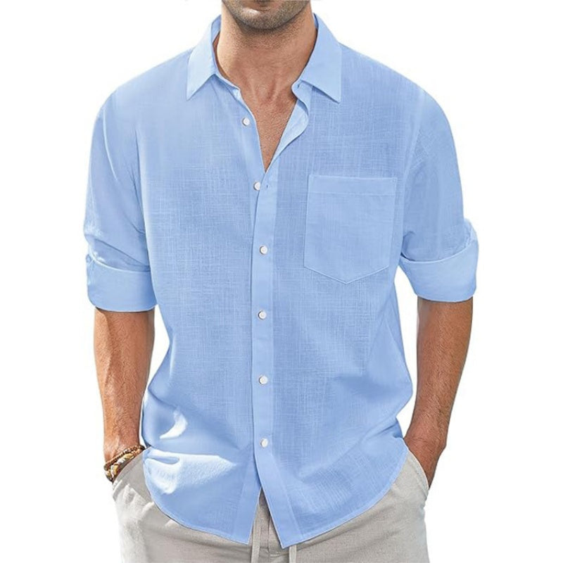 Men's Linen Blend Long Sleeve Button Down Shirt
