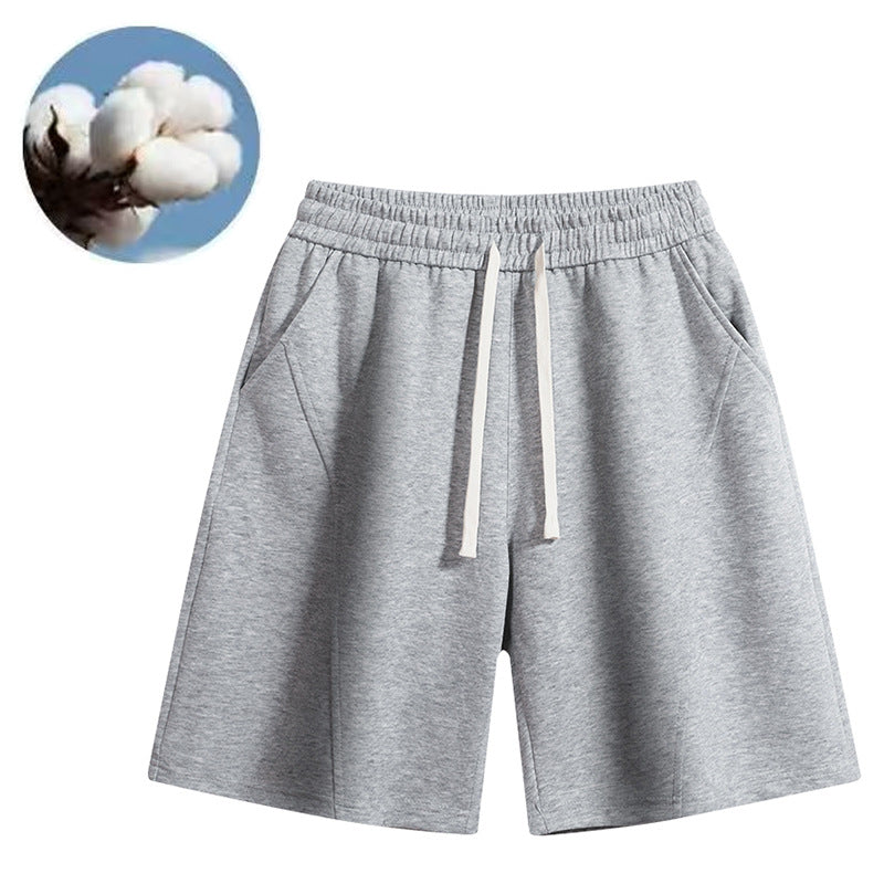 Men's Light Grey 100% Cotton Casual Shorts – Elastic Waist Drawstring Knee-Length Shorts