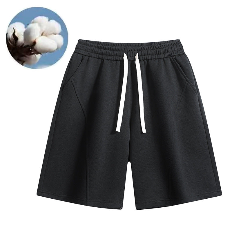 Men's Light Grey 100% Cotton Casual Shorts – Elastic Waist Drawstring Knee-Length Shorts