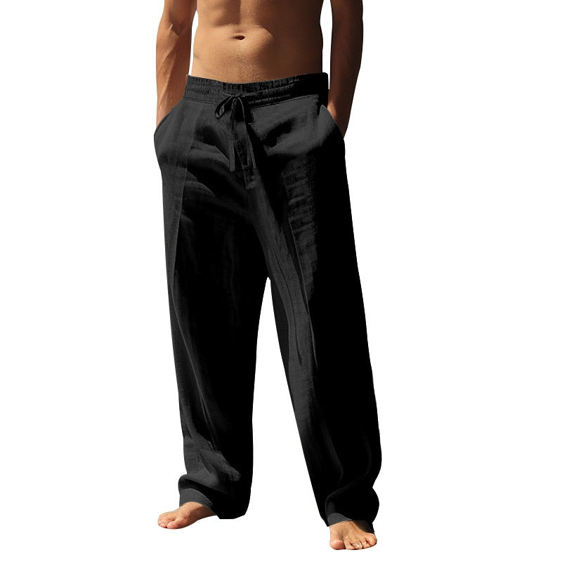 Men's Lightweight Linen Blend Drawstring Loose Pants – Casual Beach Trousers