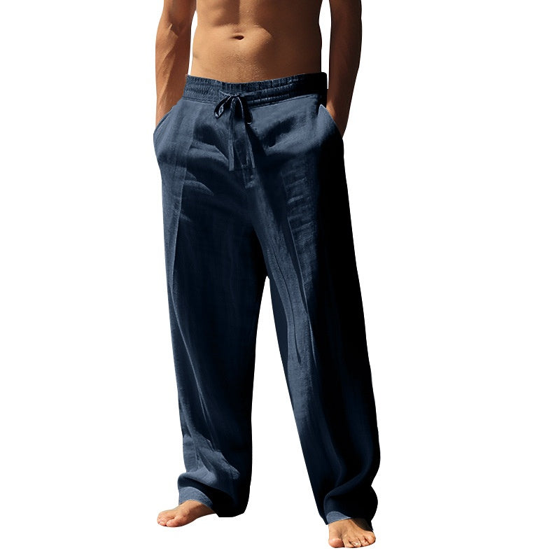 Men's Lightweight Linen Blend Drawstring Loose Pants – Casual Beach Trousers