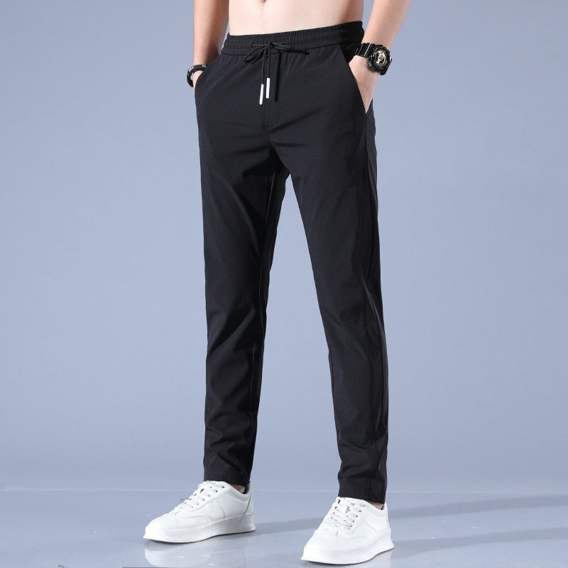 Men's Drawstring Waist Casual Tapered Pants, Lightweight Straight Leg Outdoor Trousers