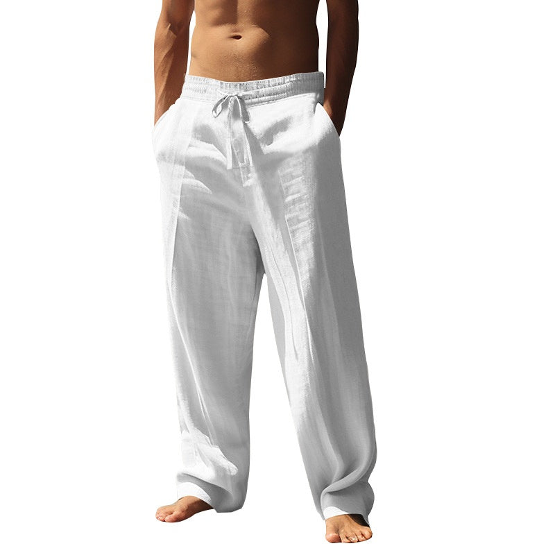 Men's Lightweight Linen Blend Drawstring Loose Pants – Casual Beach Trousers