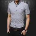 Men's Short Sleeve Button‑Down Dress Shirt Contrast Collar Pocket Business Casual Shirts