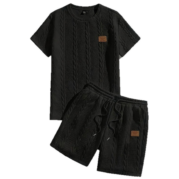 Men Textured Short Sleeve T‑Shirt &amp; Shorts 2‑Piece Set