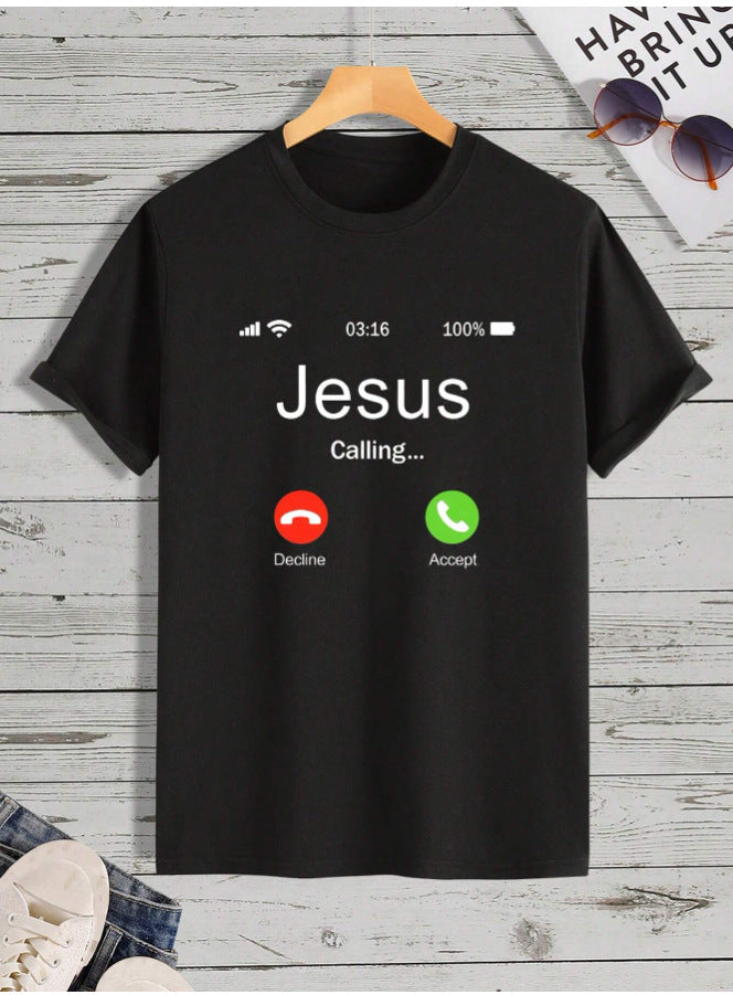 Men Funny Jesus Calling Graphic Short Sleeve T‑Shirt