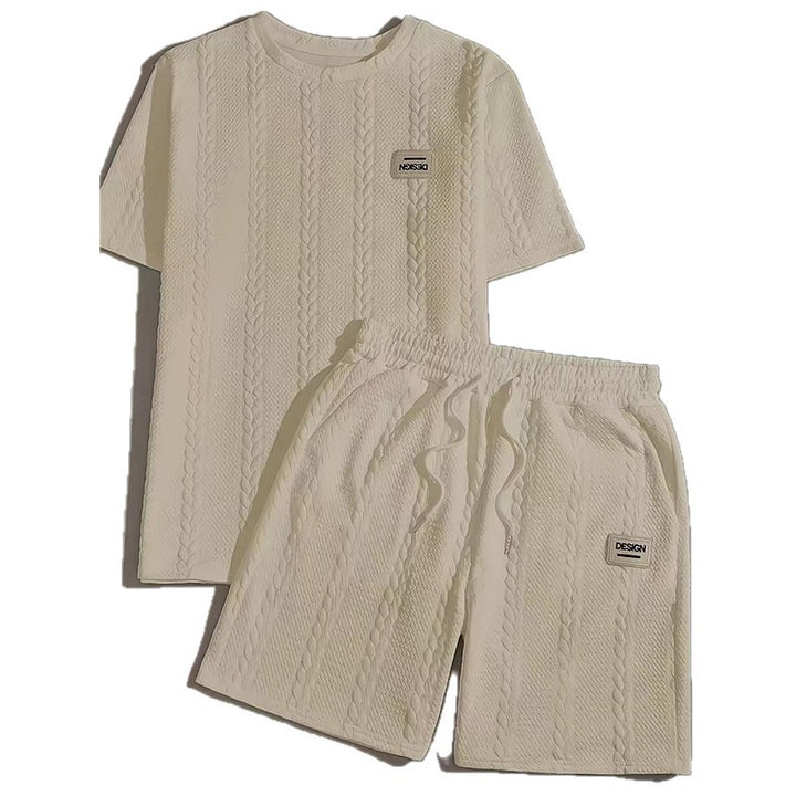 Men Textured Short Sleeve T‑Shirt &amp; Shorts 2‑Piece Set