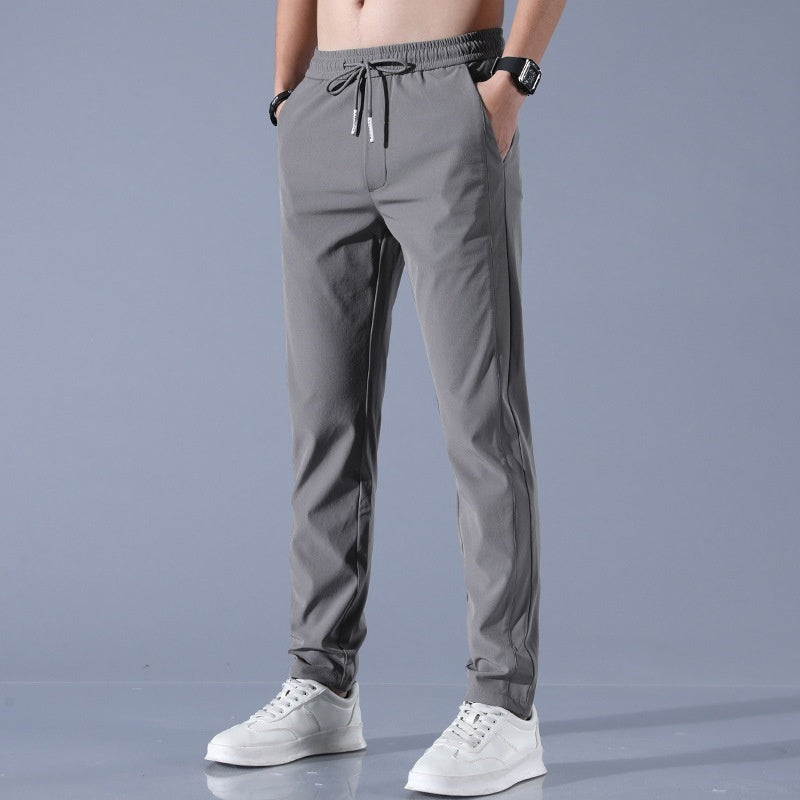 Men's Drawstring Waist Casual Tapered Pants, Lightweight Straight Leg Outdoor Trousers