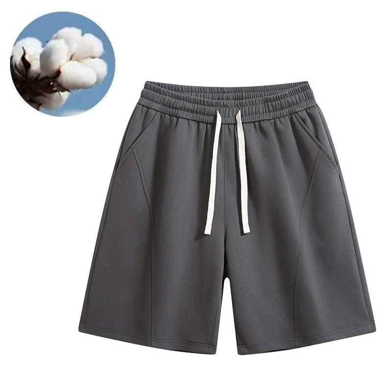 Men's Light Grey 100% Cotton Casual Shorts – Elastic Waist Drawstring Knee-Length Shorts