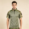 Men's Short‑Sleeve Tactical Combat Shirt 1/4 Zip Stand Collar Camo Splice Outdoor Military T‑Shirt