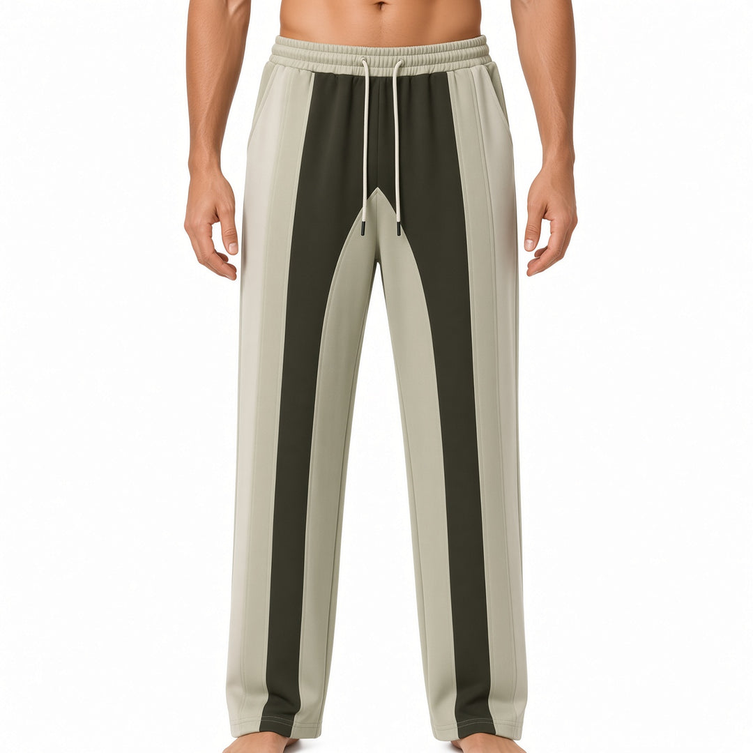 Men Vertical Stripe Wide Leg Drawstring Casual Pants