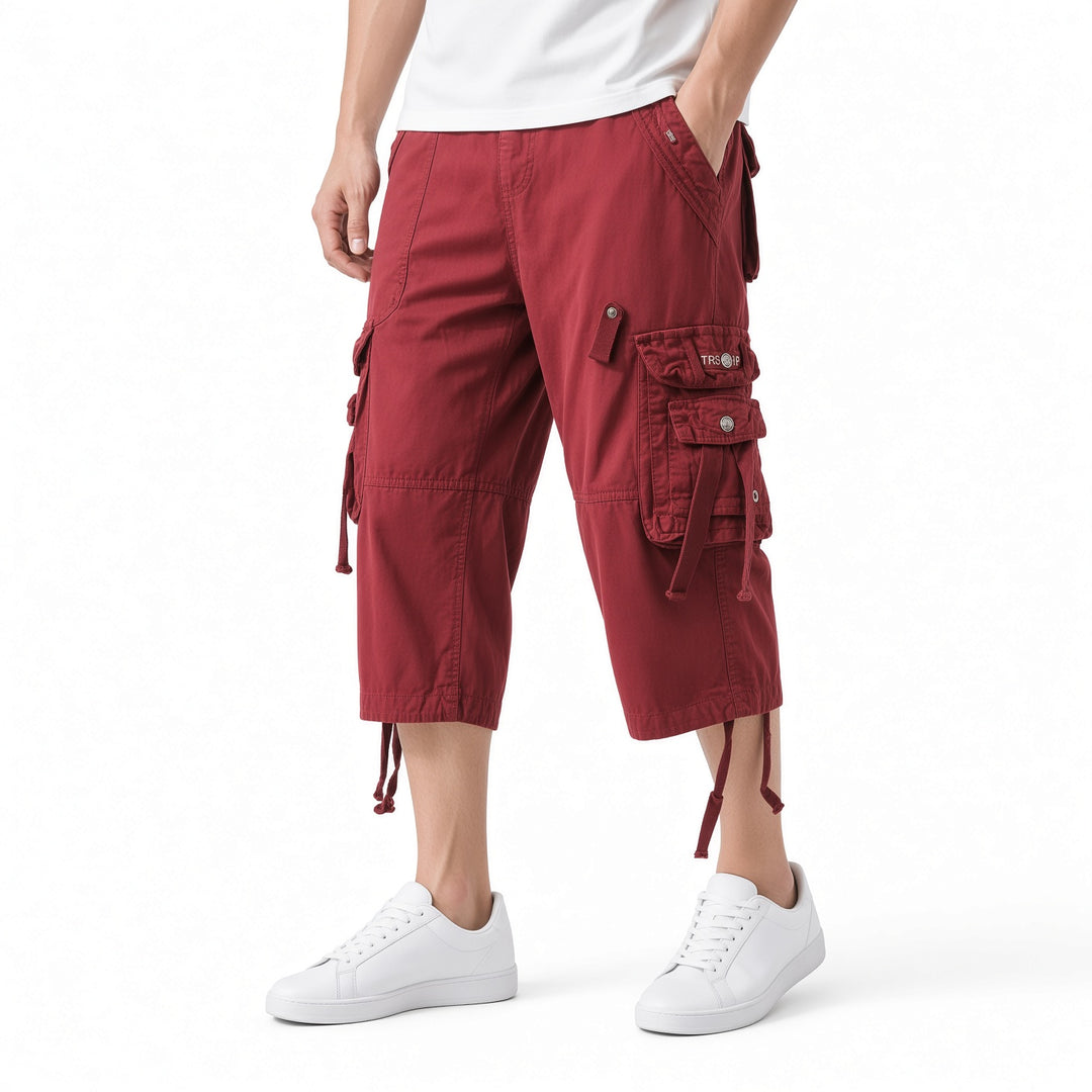 Men Multi‑Pocket Drawstring Capri Cargo Shorts