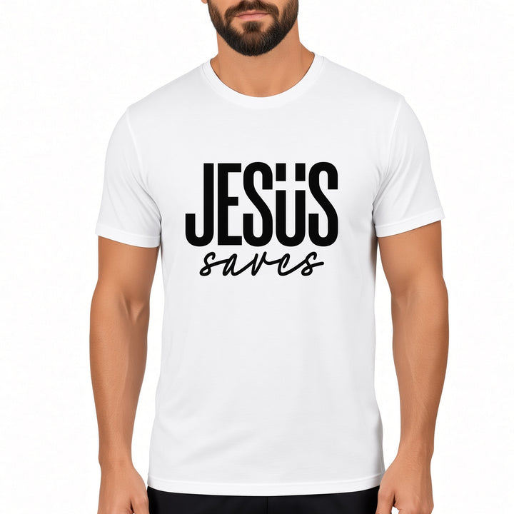 Men JESUS Saves Letter Graphic Short‑Sleeve T‑Shirt