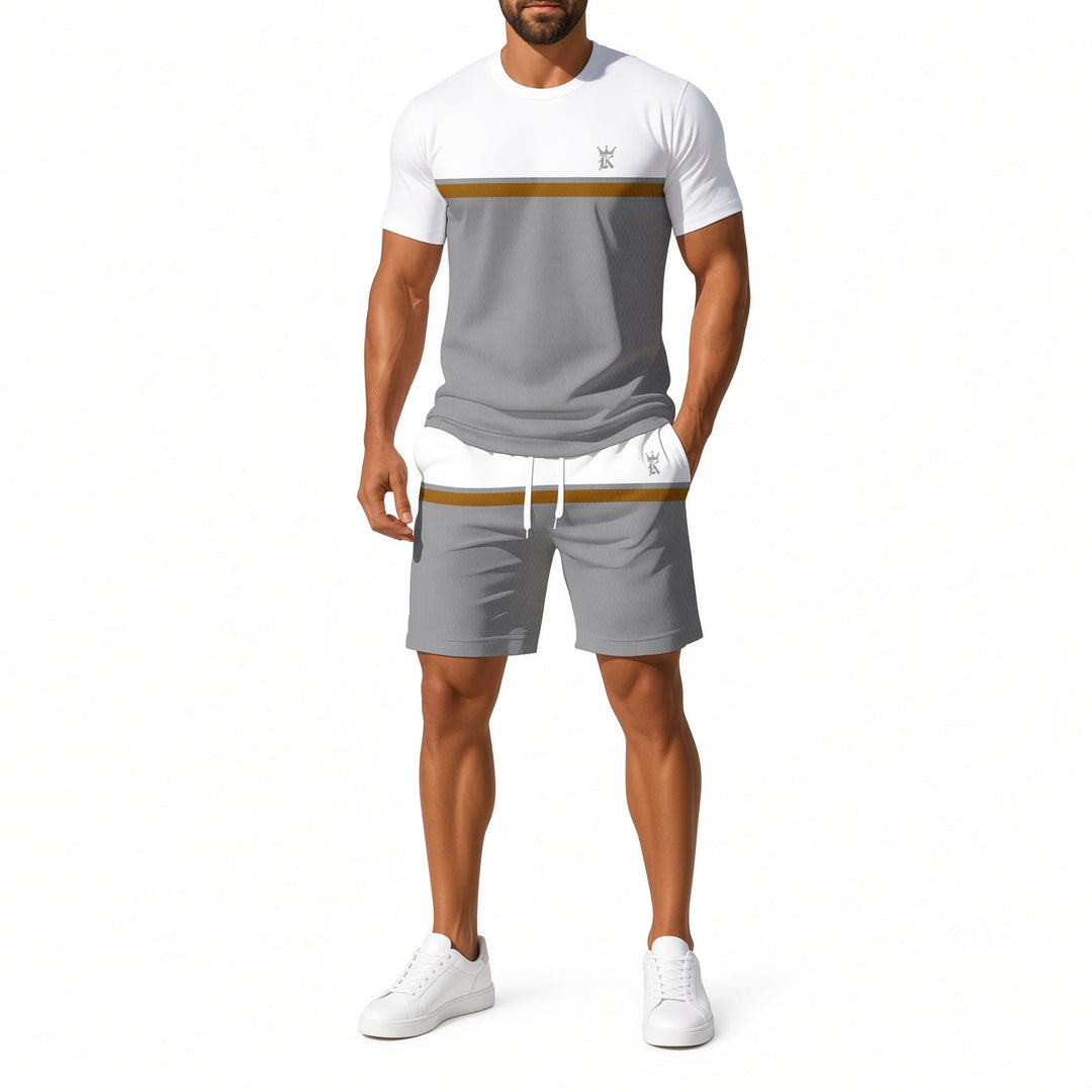 Men Color Block Short Sleeve T‑Shirt &amp; Shorts 2‑Piece Set