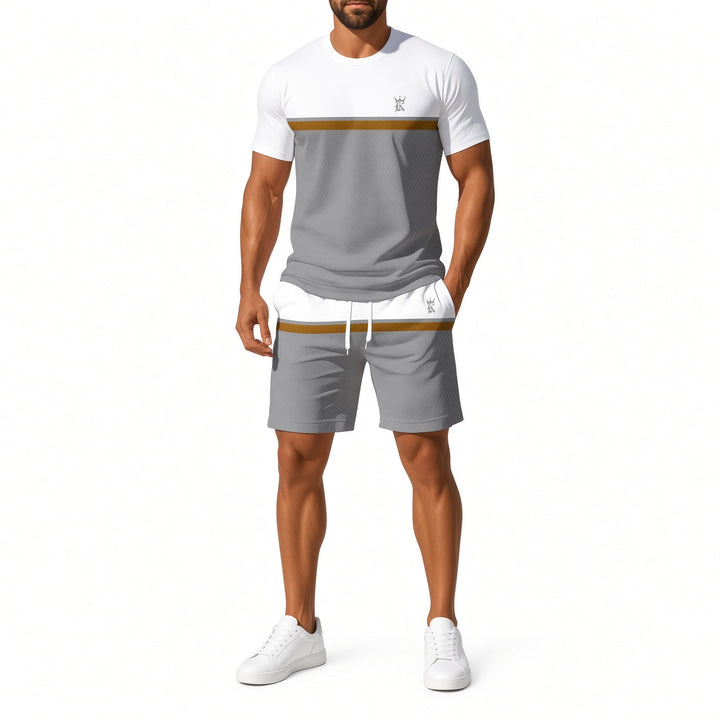 Men Color Block Short Sleeve T‑Shirt &amp; Shorts 2‑Piece Set