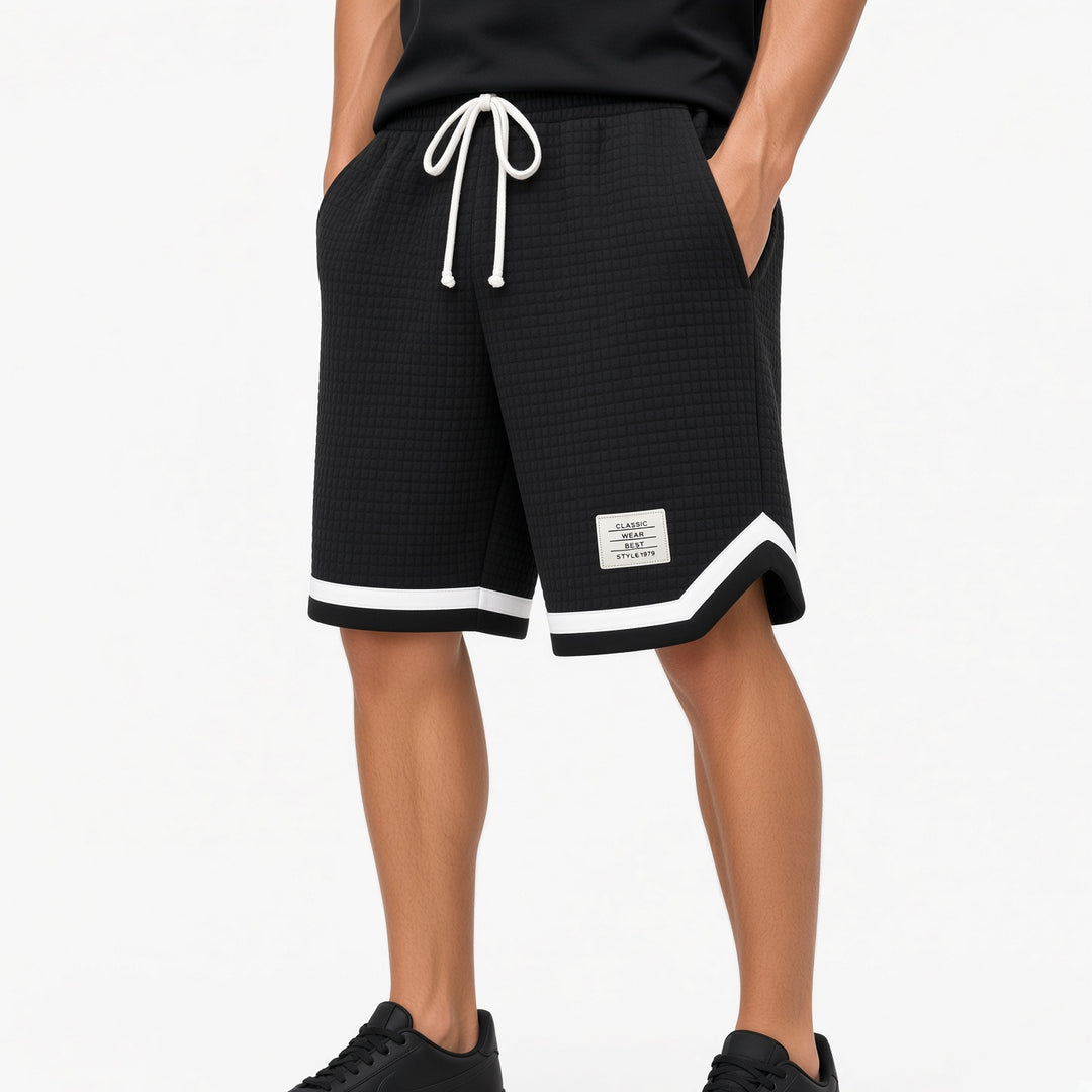 Men Waffle Texture Drawstring Casual Basketball Shorts
