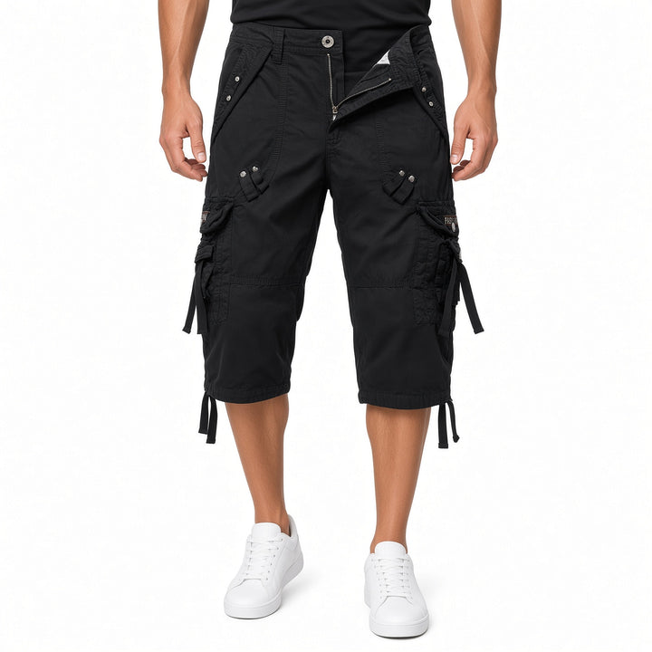 Men Multi‑Pocket Drawstring Capri Cargo Shorts