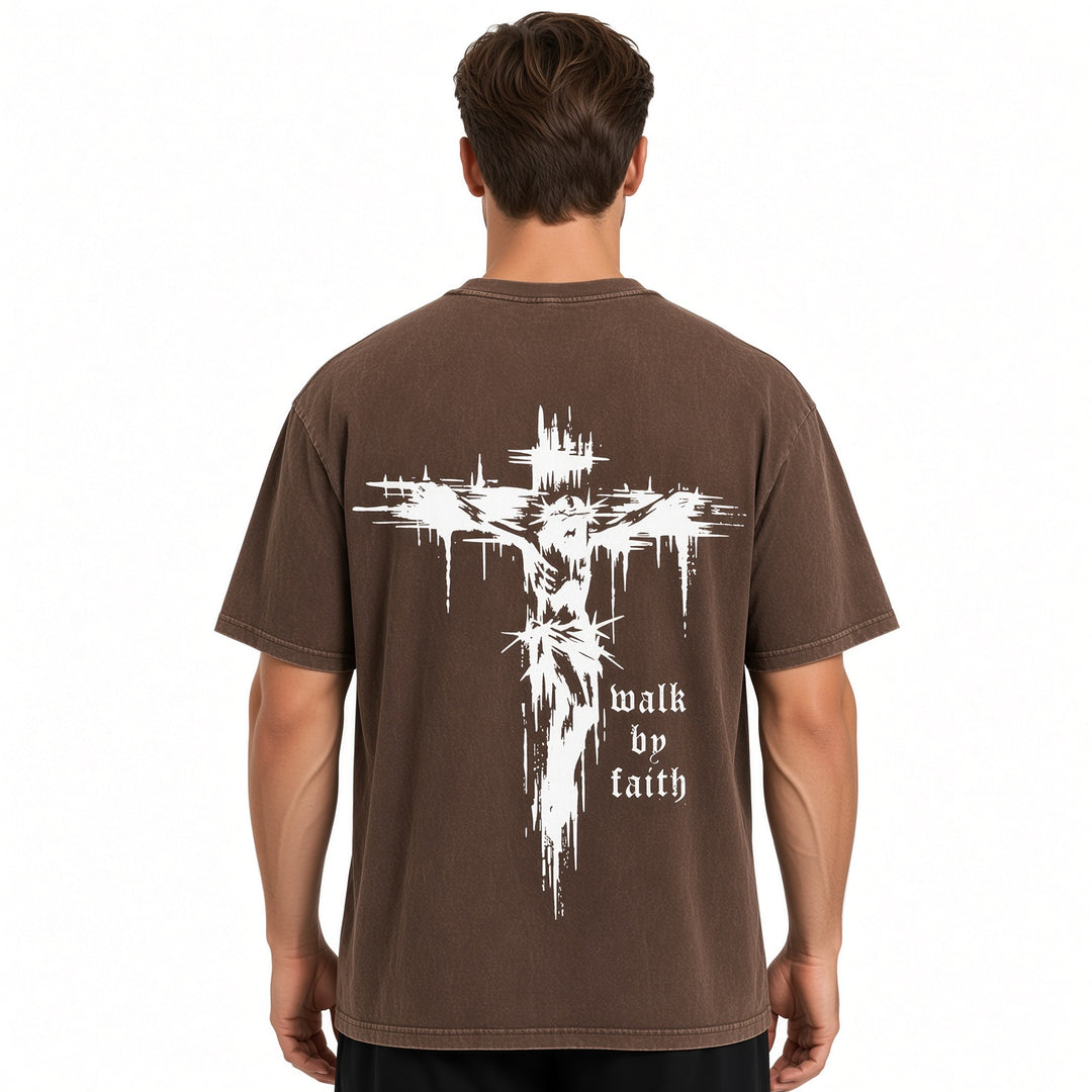 Walk By Faith Vintage Washed Graphic T‑Shirt
