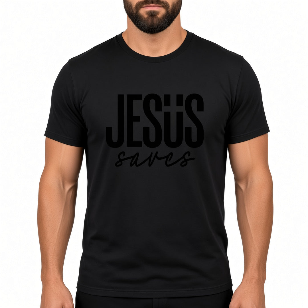 Men JESUS Saves Letter Graphic Short‑Sleeve T‑Shirt