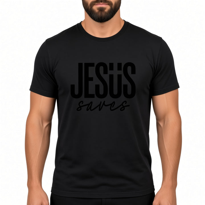 Men JESUS Saves Letter Graphic Short‑Sleeve T‑Shirt