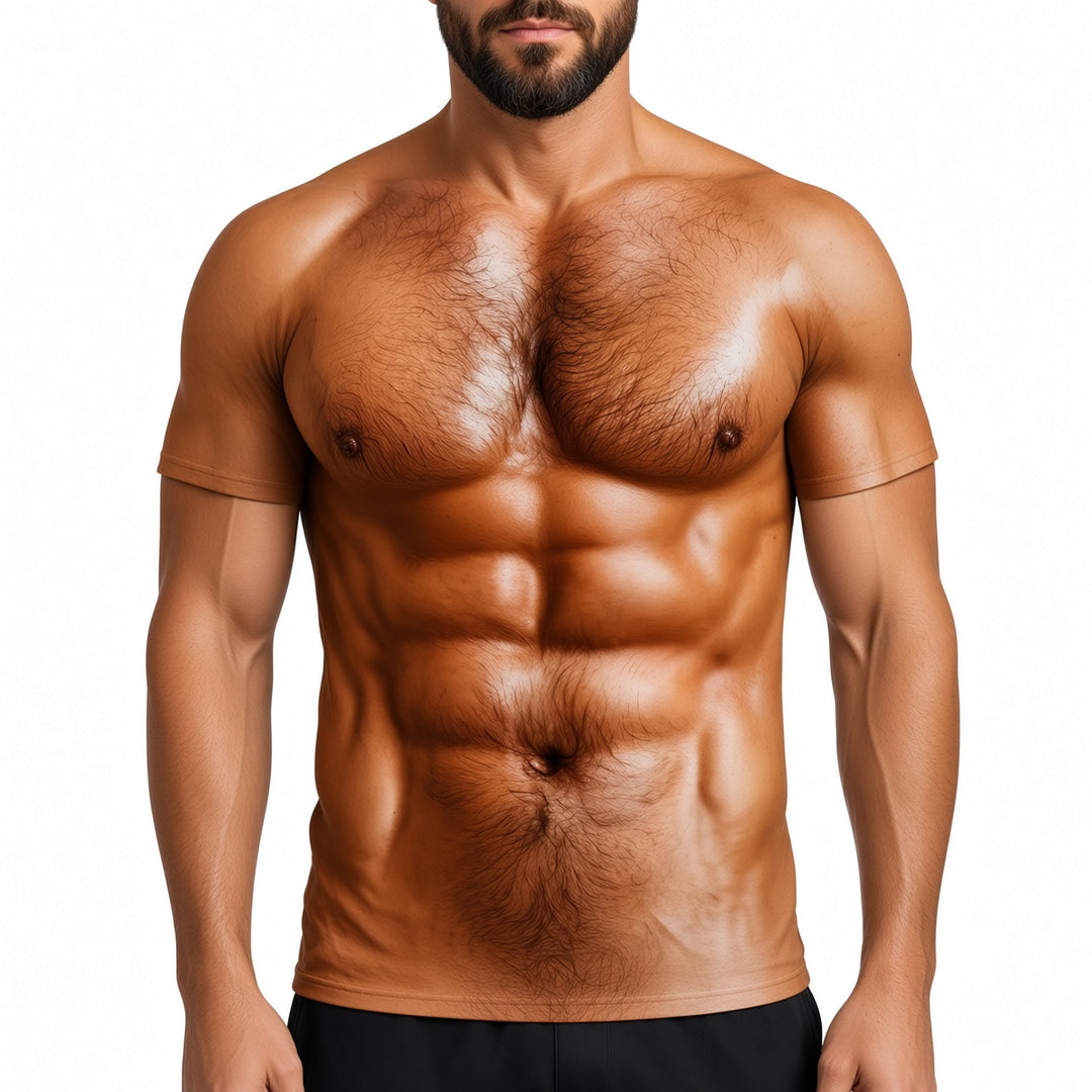 Men 3D Muscle Print Short Sleeve T‑Shirt