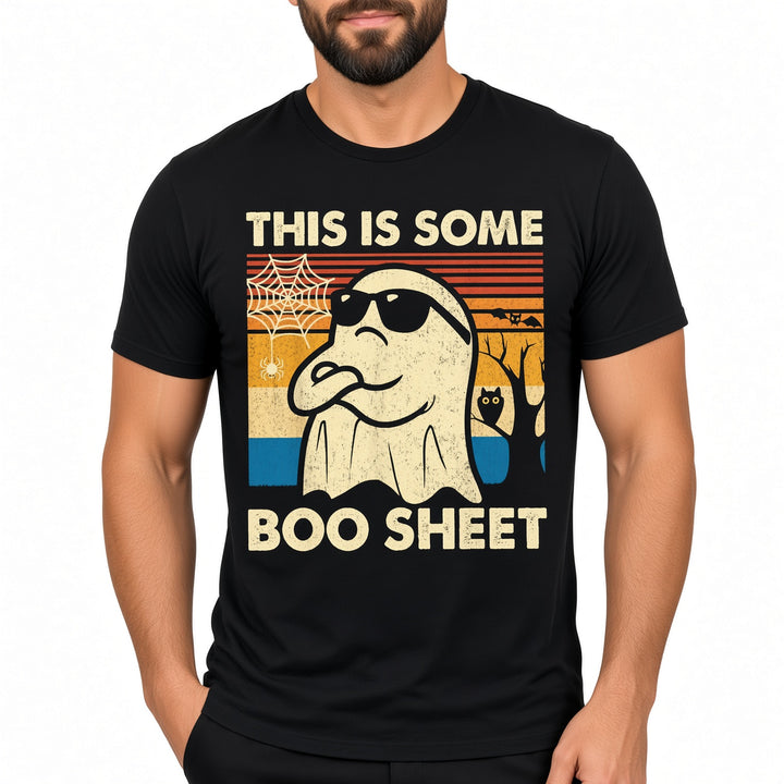 Men Funny Retro Ghost Boo Sheet Halloween Graphic T‑Shirt