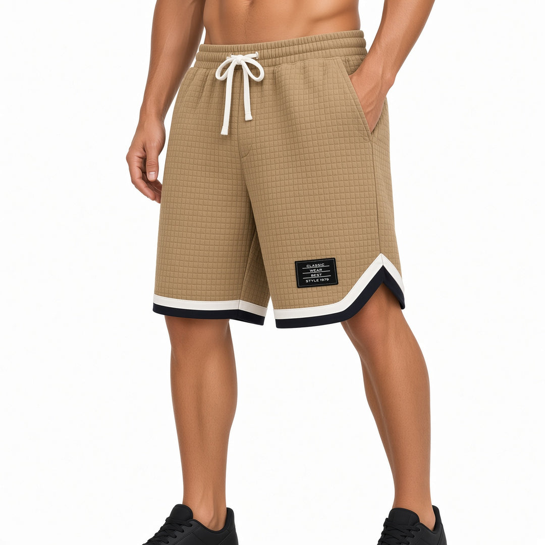 Men Waffle Texture Drawstring Casual Basketball Shorts